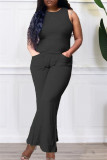 Red Fashion Casual Solid Vests Pants O Neck Sleeveless Two Pieces