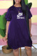 Purple Fashion Casual Print Letter O Neck Lantern Skirt Dresses