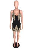 Red Fashion Sexy Embroidery Backless V Neck Sling Dress