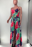 Red Sexy Print Patchwork Spaghetti Strap Sling Dress Dresses