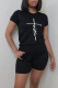 Black Casual Print Patchwork O Neck Short Sleeve Two Pieces