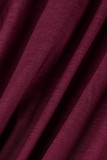 Burgundy Fashion Sexy Solid Patchwork Slit O Neck Lantern Sleeve Evening Dress