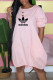 Pink Fashion Casual Print Letter O Neck Lantern Skirt Dresses