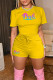 Yellow Casual Print Patchwork O Neck Short Sleeve Two Pieces