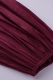 Burgundy Fashion Sexy Solid Patchwork Slit O Neck Lantern Sleeve Evening Dress