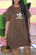 Coffee Fashion Casual Print Letter O Neck Lantern Skirt Dresses