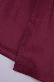 Burgundy Fashion Sexy Solid Patchwork Slit O Neck Lantern Sleeve Evening Dress