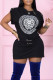 Black Casual Print Patchwork O Neck Short Sleeve Dress Dresses