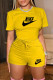 Yellow Fashion Casual Print Patchwork O Neck Short Sleeve Two Pieces