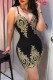 Black Fashion Sexy Embroidery Backless V Neck Sling Dress