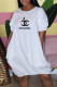 White Fashion Casual Print Letter O Neck Lantern Skirt Dresses