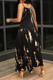 Black Fashion Casual Print Backless Asymmetrical V Neck Sling Dress