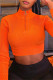 Orange Fashion Casual Solid Patchwork Zipper Collar Tops