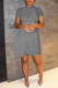 Grey Fashion Casual Solid Basic O Neck Short Sleeve Dress Dresses