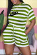 Green Fashion Casual Striped Patchwork O Neck Rompers