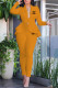 Yellow Fashion Work Solid Letter Turndown Collar Long Sleeve Two Pieces