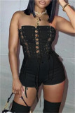 White Fashion Sexy Solid Backless Strap Design Strapless Skinny Romper