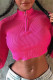 Rose Red Fashion Casual Solid Patchwork Zipper Collar Tops
