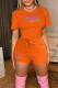 Tangerine Red Casual Print Patchwork O Neck Short Sleeve Two Pieces