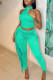 Green Sexy Solid Tassel Patchwork O Neck Sleeveless Two Pieces