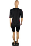 Red Casual Sportswear Solid Patchwork O Neck Short Sleeve Two Pieces