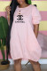Pink Fashion Casual Print Letter O Neck Lantern Skirt Dresses