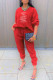 Red Fashion Casual Print Letter O Neck Long Sleeve Two Pieces
