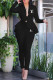 Black Fashion Work Solid Letter Turndown Collar Long Sleeve Two Pieces