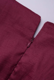 Burgundy Fashion Sexy Solid Patchwork Slit O Neck Lantern Sleeve Evening Dress