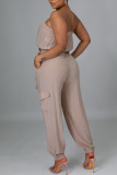Army Green Sexy Solid Split Joint Strapless Straight Jumpsuits