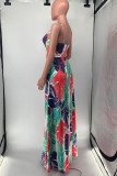 Red Sexy Print Patchwork Spaghetti Strap Sling Dress Dresses