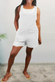 Red Fashion Casual Solid Basic O Neck Regular Romper (Without Vest)