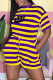 Purple Yellow Fashion Casual Striped Patchwork O Neck Rompers