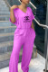 Purple Fashion Casual Print Letter V Neck Loose Jumpsuits