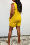 Red Fashion Casual Solid Basic O Neck Regular Romper (Without Vest)