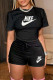 Black Fashion Casual Print Patchwork O Neck Short Sleeve Two Pieces
