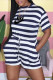 Dark Blue Fashion Casual Striped Patchwork O Neck Rompers