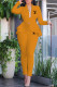 Yellow Fashion Work Solid Letter Turndown Collar Long Sleeve Two Pieces