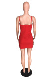Red Fashion Sexy Embroidery Backless V Neck Sling Dress