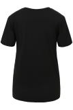 Black Casual Print Split Joint Letter O Neck T-Shirts