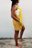 Red Fashion Casual Solid Basic O Neck Regular Romper (Without Vest)