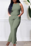 Red Fashion Casual Solid Vests Pants O Neck Sleeveless Two Pieces