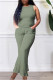 Green Fashion Casual Solid Vests Pants O Neck Sleeveless Two Pieces