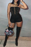 White Fashion Sexy Solid Backless Strap Design Strapless Skinny Romper