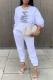 White Fashion Casual Print Letter O Neck Long Sleeve Two Pieces