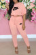 Pink Fashion Casual Print Letter O Neck Short Sleeve Two Pieces