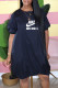 Tibetan Blue Fashion Casual Print Letter O Neck Lantern Skirt Dresses