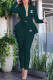 Ink Green Fashion Work Solid Letter Turndown Collar Long Sleeve Two Pieces