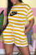 Yellow Fashion Casual Striped Patchwork O Neck Rompers