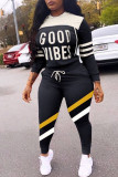 Red Fashion Casual Letter Print Patchwork Hooded Collar Long Sleeve Two Pieces